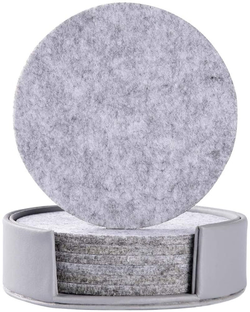 WAYIFON Felt Drink Coaster Set of 6 with Holder, 3.9 in Absorbant Coasters for Drinks, Anti-Slip Cup Mat Pad-Protect Tables from Drink Spills, Water Rings and Scratches-Suit for Home & Kitchen - Gray