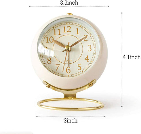 JUSTUP Silent Analog Alarm Clock, Classic Small Non-Ticking Tabletop Kids Room Alarm Clock Battery Operated Desk Clock with Backlight HD Glass for Bedroom Living Room Kitchen Indoor Decor (White)