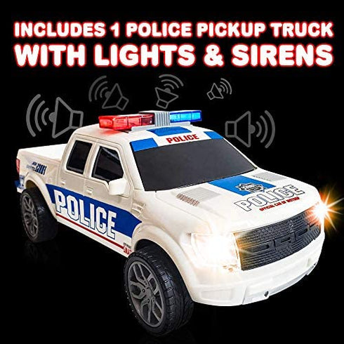 ArtCreativity Police Car Pickup Truck with LED Headlights and Sirens, Light-Up Push and Go Police Car Toy, Police Monster Trucks, Toy Trucks for Kids, Toddler Boy, Toy Cars for 2 Year Old Boys