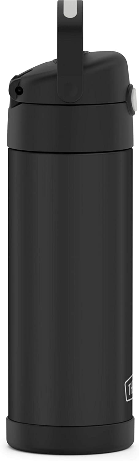 THERMOS FUNTAINER 16 Ounce Stainless Steel Vacuum Insulated Bottle with Wide Spout Lid, Black Matte