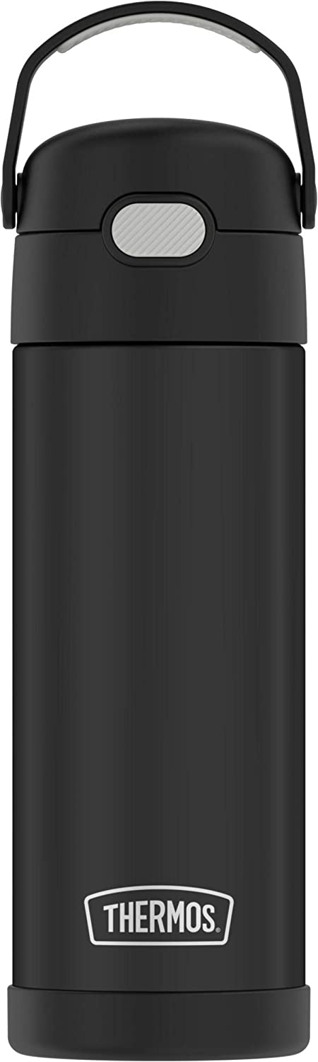 THERMOS FUNTAINER 16 Ounce Stainless Steel Vacuum Insulated Bottle with Wide Spout Lid, Black Matte