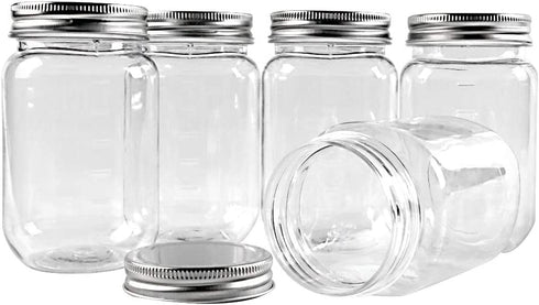 novelinks 16 Ounce Clear Plastic Jars Containers With Screw On Lids - Refillable Round Empty Plastic Slime Storage Containers for Kitchen & Household Storage - BPA Free (10 Pack)