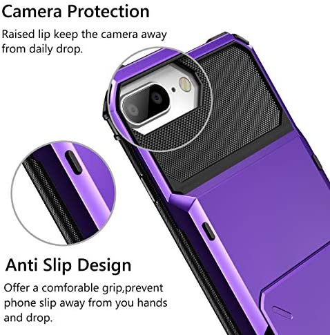 Vofolen Case for iPhone 8 Plus Case Wallet Card Holder ID Slot Scratch Resistant Dual Layer Protective Bumper Rugged TPU Rubber Armor Hard Shell Cover for iPhone 6 Plus 6s Plus 7 Plus 8 Plus (Purple)