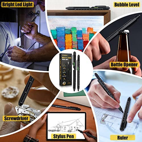 Stocking Stuffers Christmas Gifts for Men, Multitool Pen Set, Cool Gadgets Gifts for Dad Boyfriend Husband on Birthday, Fathers Day, Unique Multi Tool with LED, Stylus, Level, Screwdriver, Flathead