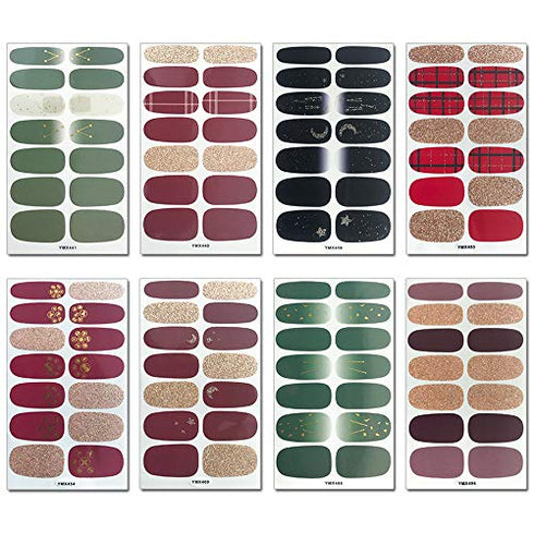 WOKOTO 20 Sheets Full Wraps Nail Art Polish Stickers Strips Set with 1Pc Nail File Glitter Star Adhesive Nail Decals Manicure Tips
