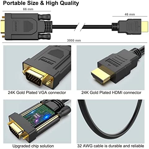 BENFEI HDMI to VGA, Gold-Plated HDMI to VGA 10 Feet Cable (Male to Male) Compatible for Computer, Desktop, Laptop, PC, Monitor, Projector, HDTV, Raspberry Pi, Roku, Xbox and More