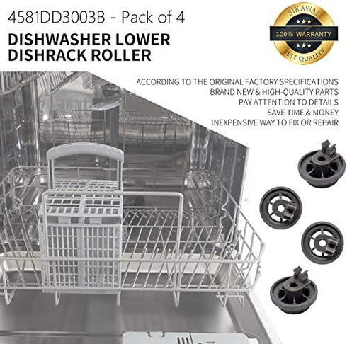 Sikawai 4581DD3003B Dishwasher Lower Dishrack Roller Assembly Repalcement for LG Replaces 4502960 AP6231149 PS12075858-4 Packs