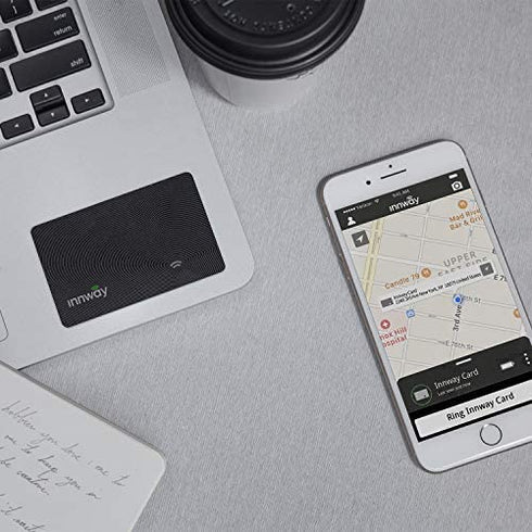 Innway Card - Ultra Thin Rechargeable Bluetooth Tracker Finder. Find Your Wallet, Bag, Backpack, Keys, Laptop, Tablet (Black)