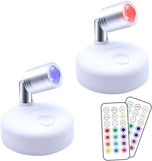 RGB Wireless Spotlight Indoor, Battery Operated Mini Accent Lights with Remote, Dimmable LED Spotlight Light for Display Painting Picture Artwork Closet, 2 Pack