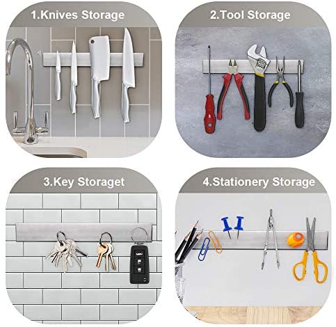 12 Inch Magnetic Knife Strip, Premium Stainless Steel Wall Mounted Kitchen Knives Bar,Space-Saving Powerful No Drilling Magnetic Knife Rack for Home Kitchen Utensil Holder & Tool Holder