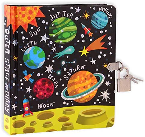 MOLLYBEE KIDS Outer Space Lock and Key Diary for Boys and Girls, 208 Lined Pages