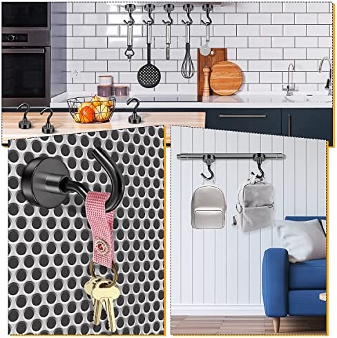 FINDMAG Black Magnetic Hooks 25 lbs Strong Neodymium Magnet Hooks for Hanging, Magnet with Hook for Cruise, Grill, Fridge, Pack of 6