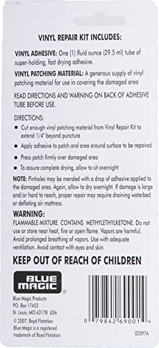 Blue Magic Waterbed/Air Mattress Vinyl Repair Kit: Fast Drying Adhesive and Patches, 2 Pack