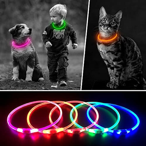 Vizbrite LED Dog Collar, USB Rechargeable Light Up Dog Collars, Glow Safety Basic Dog Collars for Night Walking, Waterproof Collar for Small Medium Large Dogs