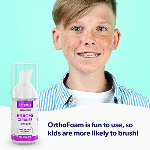 OrthoFoam Braces Cleaner - Cleans Under Metal, Ceramic or Clear Brackets & Wires. Can Brush or Rinse With & Use in Trays. Foaming Bubbles Whiten Teeth & Fight Plaque (1 Pack - 25 ml)