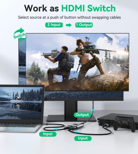 HDMI Switch 4k@60hz Splitter, GANA Aluminum Bidirectional HDMI Switcher 2 in 1 Out, Manual HDMI Hub Supports HD Compatible with Xbox PS5/4/3 Blu-Ray Player Fire Stick Roku (1 Display at a Time)