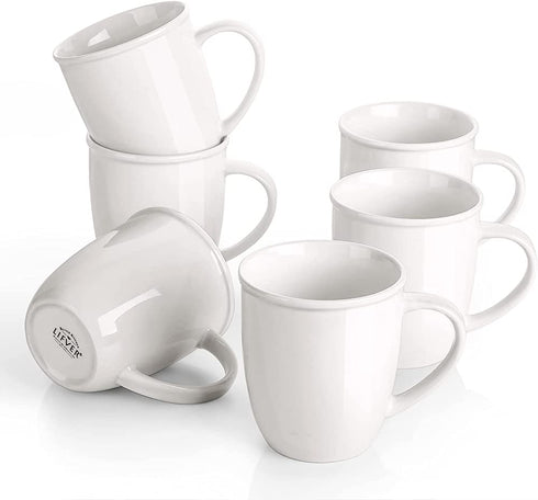 LIFVER Large Coffee Mugs Set of 6, 18 Oz White Ceramic Coffee Mugs for Coffee, Tea, Hot Cocoa, Coffee Cups Ceramic for Christmas Gifts , Easy to Hold & Clean, DIY Printing