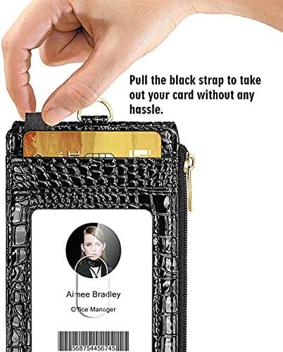 ELV Badge Holder with Zipper, PU Leather ID Badge Card Holder Wallet with 5 Card Slots, 1 Side RFID Blocking Pocket and 20 inch Neck Lanyard Strap for Offices ID, School ID, Driver Licence