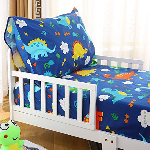 Cloele Toddler Bedding Set Dinosaur - Kids Bed Set 2 Piece Toddler Bed Sheet Set - Includes Fitted Sheet and Reversible Pillowcase - 100% Microfiber Soft Baby Bedding Sheet & Pillowcase for Boys