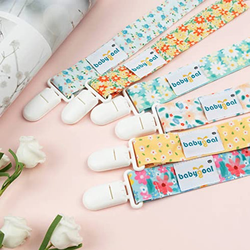 Babygoal Floral Pacifier Clips, 6 Pack Binky Paci Holder and Leash for Boys and Girls Fits for Most Pacifier, Binkie Styles & Baby Teethers & Toys and Gift 6PS31