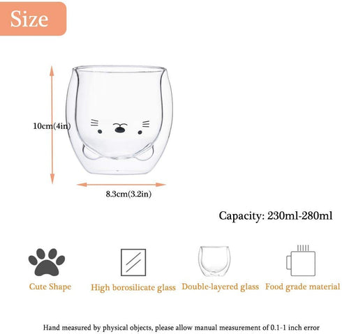 Cute Mugs Glass Double Wall Insulated Glass Espresso Cup, Coffee Cup, Tea Cup, Milk Cup, Best gift for Office and Personal Birthday (Cat)