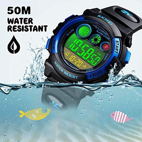 Kids Digital Sport Watch for Boys Girls, Kid Waterproof Electronic Multi Function Casual Outdoor Watches, 7 Colorful LED Luminous Alarm Stopwatch Wristwatch