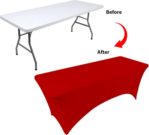 BDDC Table Cover, Fitted Table Clothes for 6 Foot Rectangle Tables, Red Table Cloths for Parties, Wedding, Banquet and Festival (Red, 6 Ft)