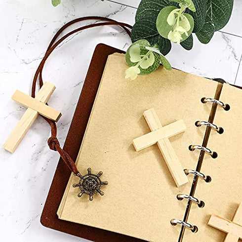 24 Pieces Natural Wooden Cross Wood Cross Pendants Mini Cross Beads for DIY Crafts Jewelry Making (Wood Color)