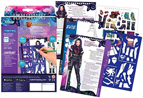 Make It Real - Disney Descendants 3 Sketchbook. Fashion Design Drawing and Coloring Book for Girls. Includes Evie and Descendants 3 Sketch Pages, Stencils, Stickers, and Design Guide