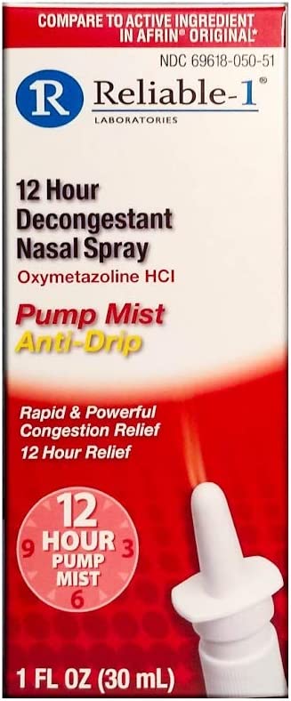 Reliable-1 Laboratories Nasal Spray 12 Hour Relief Nasal Decongestant | Rapid and Powerful Sinus Relief Nose Spray | Pump Mist Anti Drip Congestion Relief | Oxymetazoline HCI | 1 Fl Oz