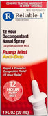 Reliable-1 Laboratories Nasal Spray 12 Hour Relief Nasal Decongestant | Rapid and Powerful Sinus Relief Nose Spray | Pump Mist Anti Drip Congestion Relief | Oxymetazoline HCI | 1 Fl Oz