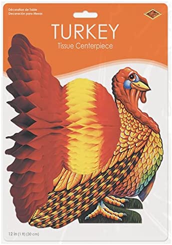 Beistle Tissue Paper Turkey Centerpiece For Thanksgiving Party Decoration Autumn Fall Harvest Home Decor