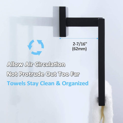 Towel Holder Matte Black, Angle Simple Stainless Steel Bathroom Hand Towel Rack, Square Towel Ring for Wall, 7.09-Inch