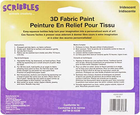 SCRIBBLES 18536 Dimensional Fabric Paint, Iridescent, 6-Pack, 1 oz