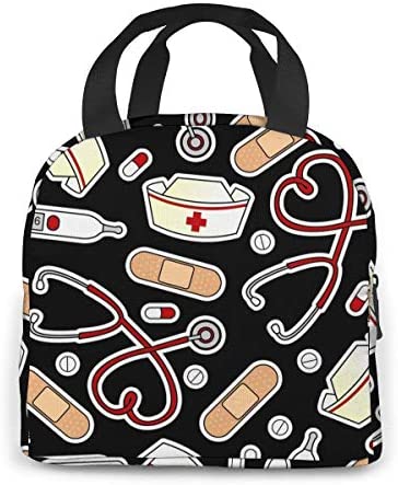 Medical Thermometer Nurse Hat Lunch Bag For Women Girls Kids Insulated Picnic Pouch Thermal Cooler Tote Bento Large Meal Prep Cute Bag Big Leakproof Soft Bags For Lunch Box, Camping, Travel, Fishing