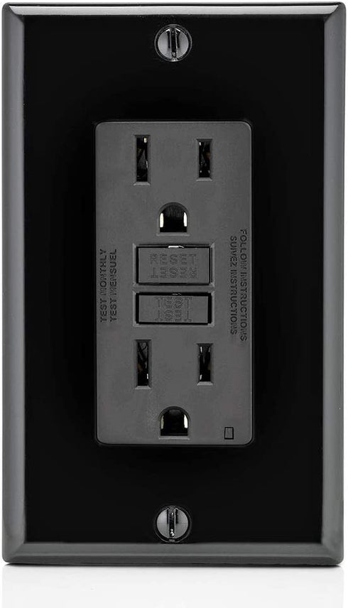 Leviton GFNT1-E Self-Test SmartlockPro Slim GFCI Non-Tamper-Resistant Receptacle with LED Indicator, Wallplate Included, 15-Amp, Black