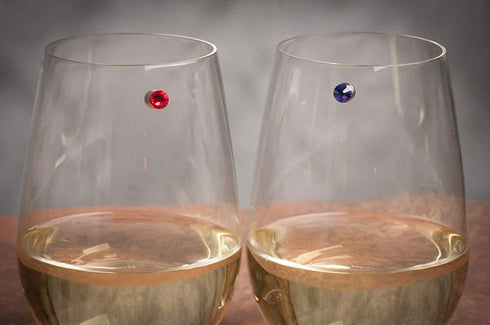 Simply Charmed Crystal Magnetic Wine Glass Charms Set of 12 Glass Markers that Work on Stemless Glasses - Gift / Storage Box Included