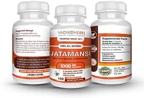 Certified Organic Vadik Herbs Jatamansi Spikenard Root (Nardostachys jatamansi) Powder | Helps to Maintain Healthy Nervous System and Optimal Brain Functions (100 Vegicaps)