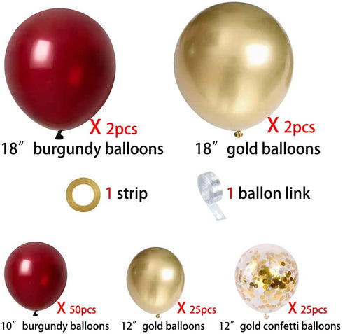 Burgundy and Gold Balloons Garland 106 pcs Latex Balloons Arch Kit for Baby Shower Birthday Wedding Engagement Anniversary Christmas Festival Picnic or any Friends & Family Party Decorations