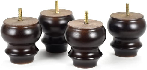 Wooden Round Gourd Furniture Legs 3 Inch Set of 4 Mid-Century Modern Sofa Couch Chair Armchair Night Stand Recliner Dresser Cabinet Feet Legs with Pre-Drilled Bolts (3" / 8cm, Walnut)
