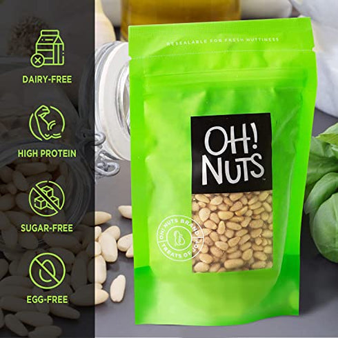Oh! Nuts Pine Nuts (Pignolias) | 0.5 lb (8oz) Bag of Bulk Fresh Raw Pine Nuts for Baking, Snacking, Salads & Pesto | Keto-Friendly, Vegan, Sugar-Free & Kosher Healthy Nuts | Pignoli Packed with Protein