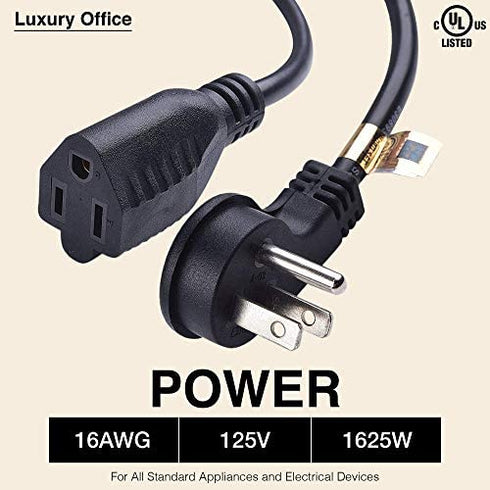 1 Foot Extension Cord - Flat Plug Space Saver Short Cable, Three Prong, 16 AWG Thickness - By Luxury Office (1)