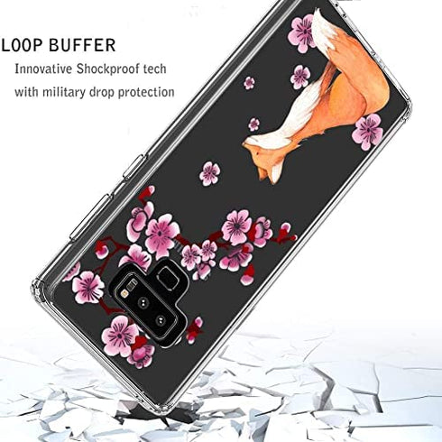 Ftonglogy Cell Phone Case for Samsung Galaxy Note 9, Clear Cute Fox Cherry Blossoms Flower Women Girls Pattern Design Protective Case Cover for Samsung Galaxy Note 9 (Fox)