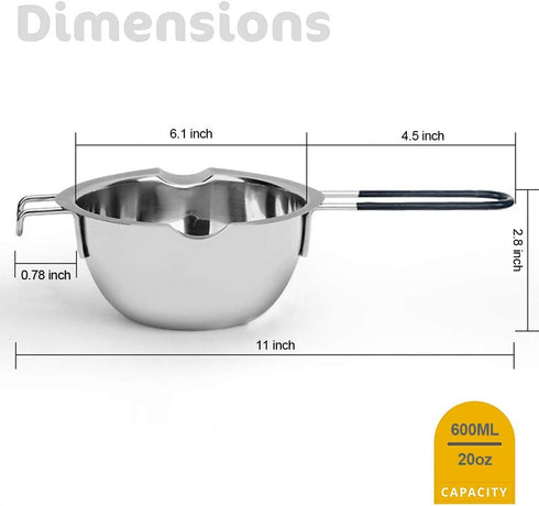 600ML Stainless Steel Double Boiler Pot with Heat Resistant Handle For Melting Chocolate, Butter,Candle and Soap Making