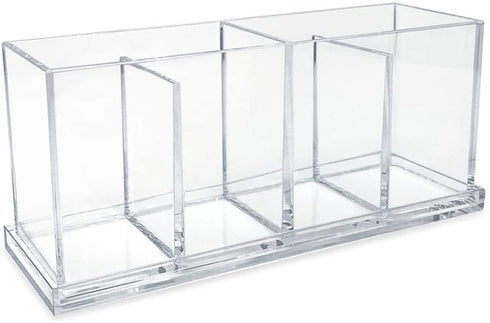 Isaac Jacobs 4-Compartment Clear Acrylic Organizer with Lid (9 L x 3 W x 4 H), Makeup Brush Holder, Sectional Tray, Storage Solution for Makeup, Crafts, Office Supplies & More (1, Clear)