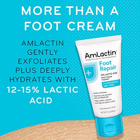 AmLactin Foot Repair Foot Cream Therapy, Foot Cream for Dry Cracked Heels - 3 Oz Tube (Packaging may vary)