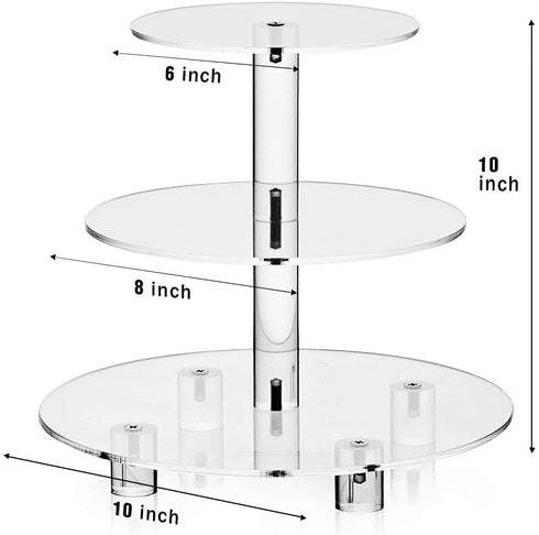 Acrylic Cupcake Stand, Clear Dessert Tower Holder Display with Base for Wedding, Party, Baby Shower, 3 Tier Round, Transparent