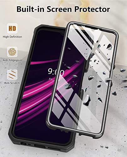 for T-Mobile REVVL V Plus 5G Case: Built-in Screen Protector Kickstand Full Body Dual-Layer Protective Shockproof Heavy-Duty Military Grade Tough Rugged SOiOS Phone Cover - Black