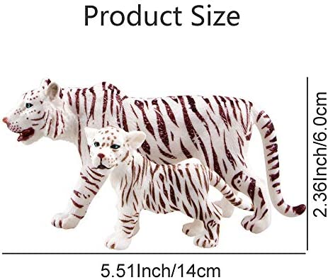 TOYMANY 4PCS Realistic White Tigers Figurines with Tiger Cubs, 2-6" Jungle Animals Figures Family Set Includes Baby Tigers, Educational Toy Cake Toppers Christmas Birthday Gift for Kids Toddlers