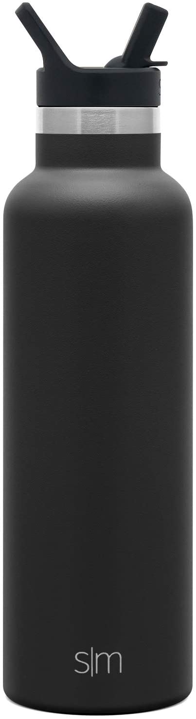 Simple Modern Water Bottle with Narrow Mouth Straw Lid Metal Thermos Vacuum Insulated Stainless Steel l Reusable Leak Proof BPA-Free Flask | Ascent Collection | 20oz, Midnight Black